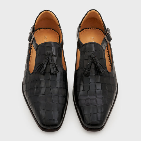 Bagh | Midnight Black Croco Leather
